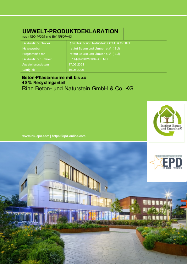 Die EPD für Beton-Pflastersteine mit bis zu 40 % Recyclinganteil