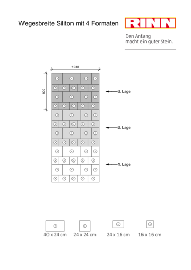 Verlegemuster für Wege Siliton mit 4 Formaten Verlegemuster für Wege Siliton mit 4 Formaten