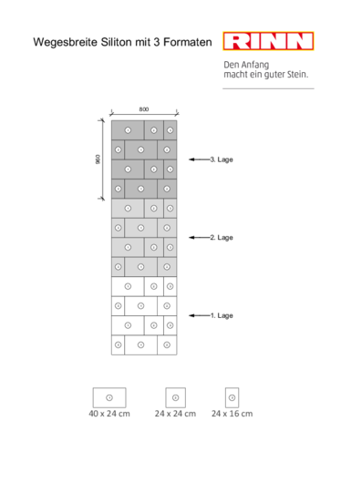 Verlegemuster für Wege Siliton mit 3 Formaten Verlegemuster für Wege Siliton mit 3 Formaten